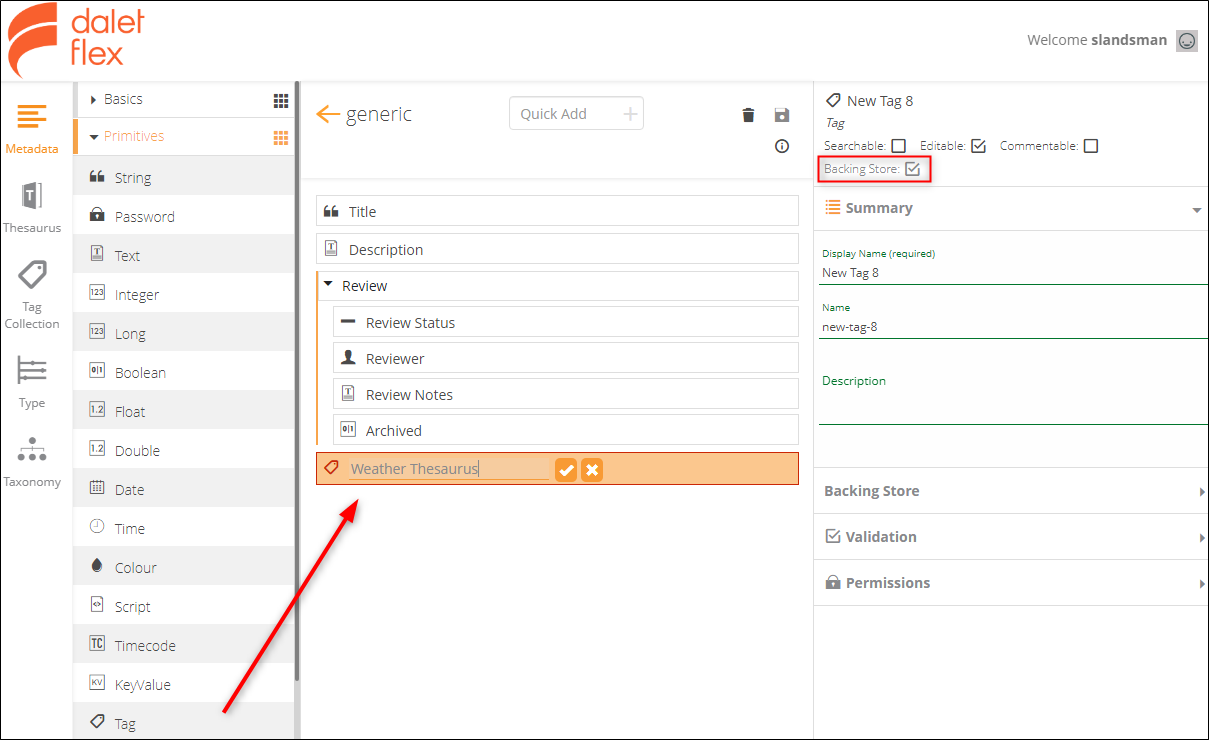Metadata Designer Working with a Thesaurus Support Hub